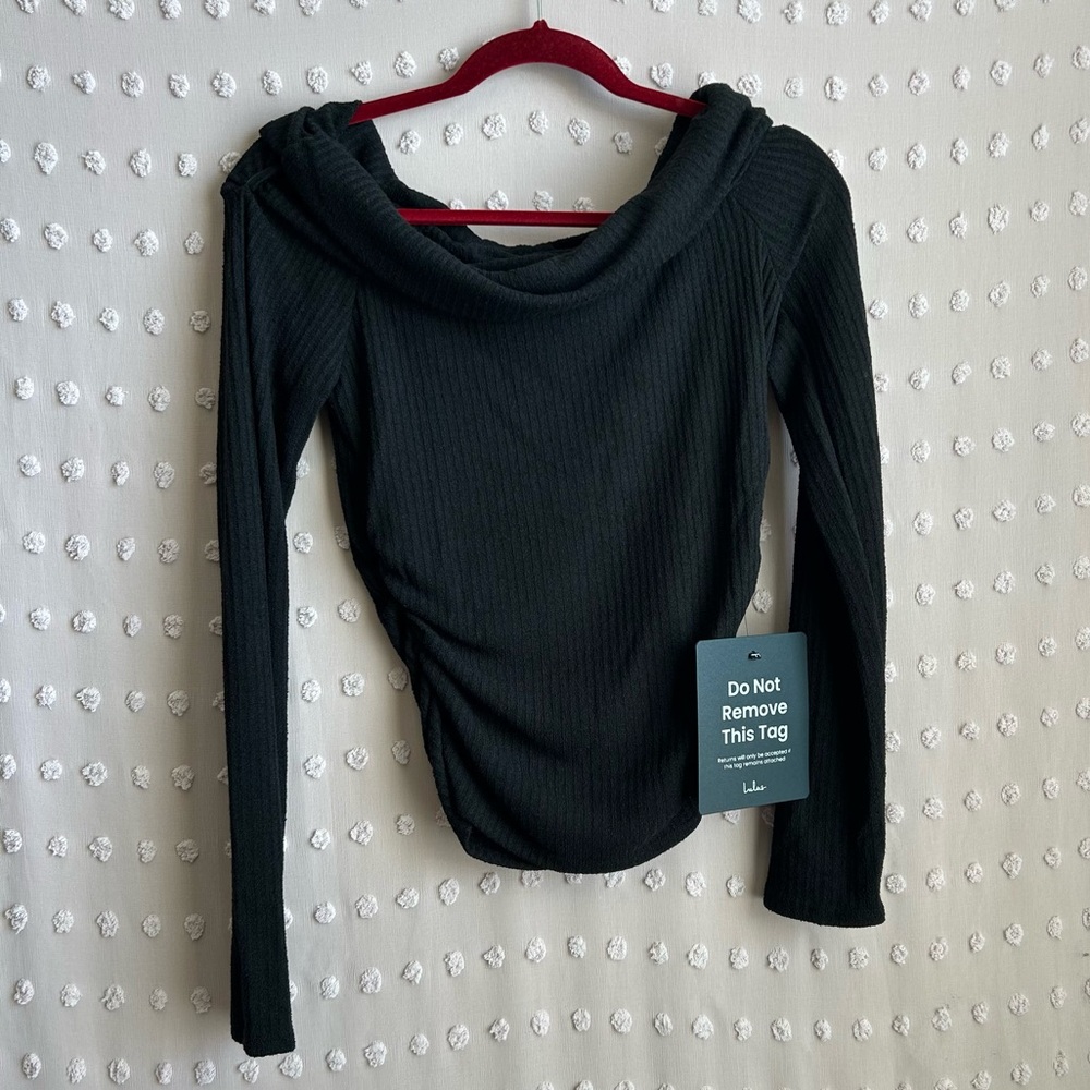 NWT Lulus Scoop‎ Neck Off the Shoulder Ribbed Long Sleeve Sz M Black